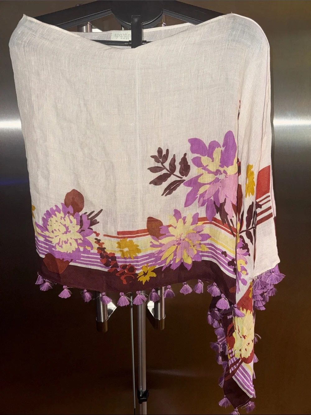 Spartina 449 Floral Tassel Hem Lightweight Poncho - Cream & Purple